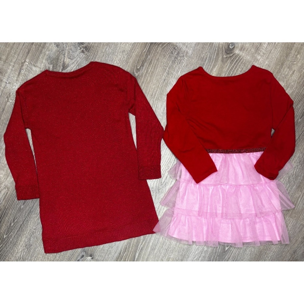 Children's Place Girls Red Pink Long Sleeve Dress Skirt Sequin Size 4T Holiday - Picture 2 of 6